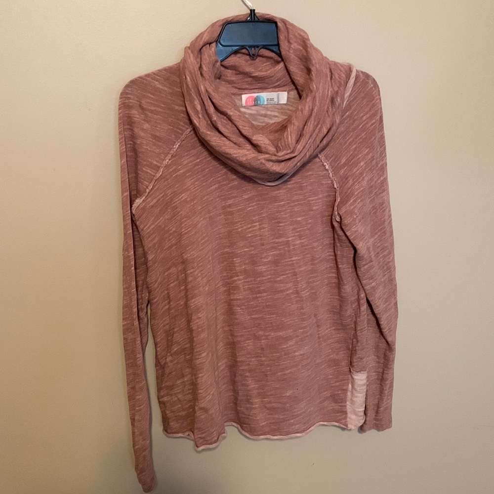 Free people pink washed long sleeve with large cowl neck